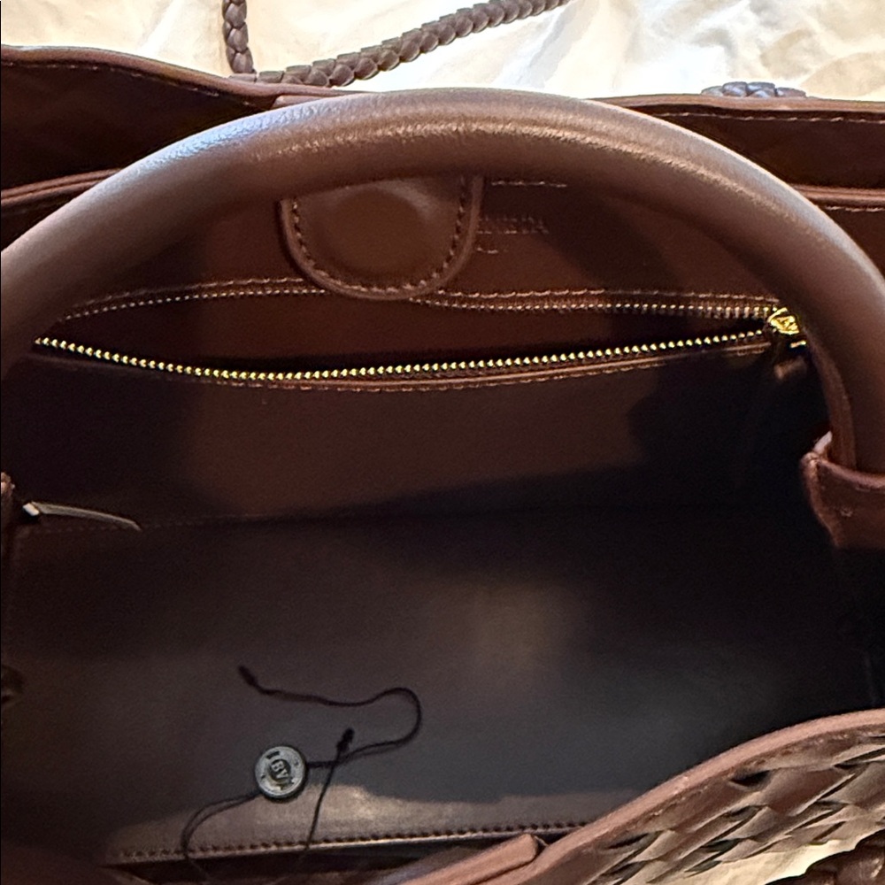 Brown Woven Leather Tote with Gold Accent - Picture 5 of 7